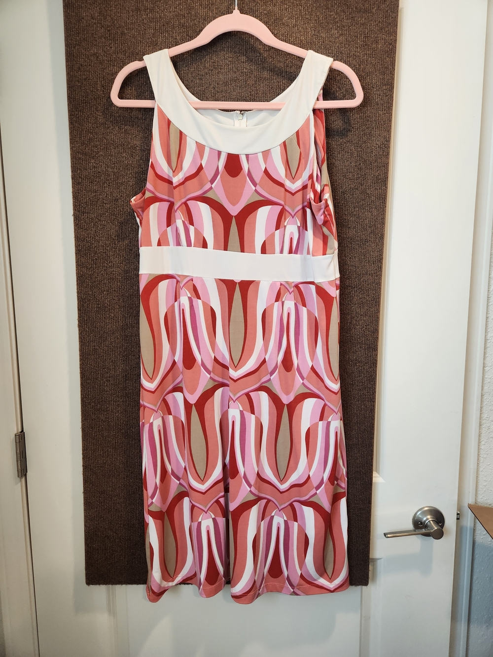 Axcess Pink and Tan Geometric Midi Dress with White Trim